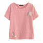 Cotton T-shirt Summer Literary Short-sleeved Women's Embroidered Large Size Stitching All-match Top
