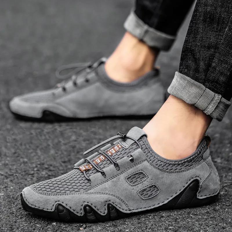 Summer Breathable Youth Men's Shoes Leather Mesh Hollow Breathable Casual Loafers