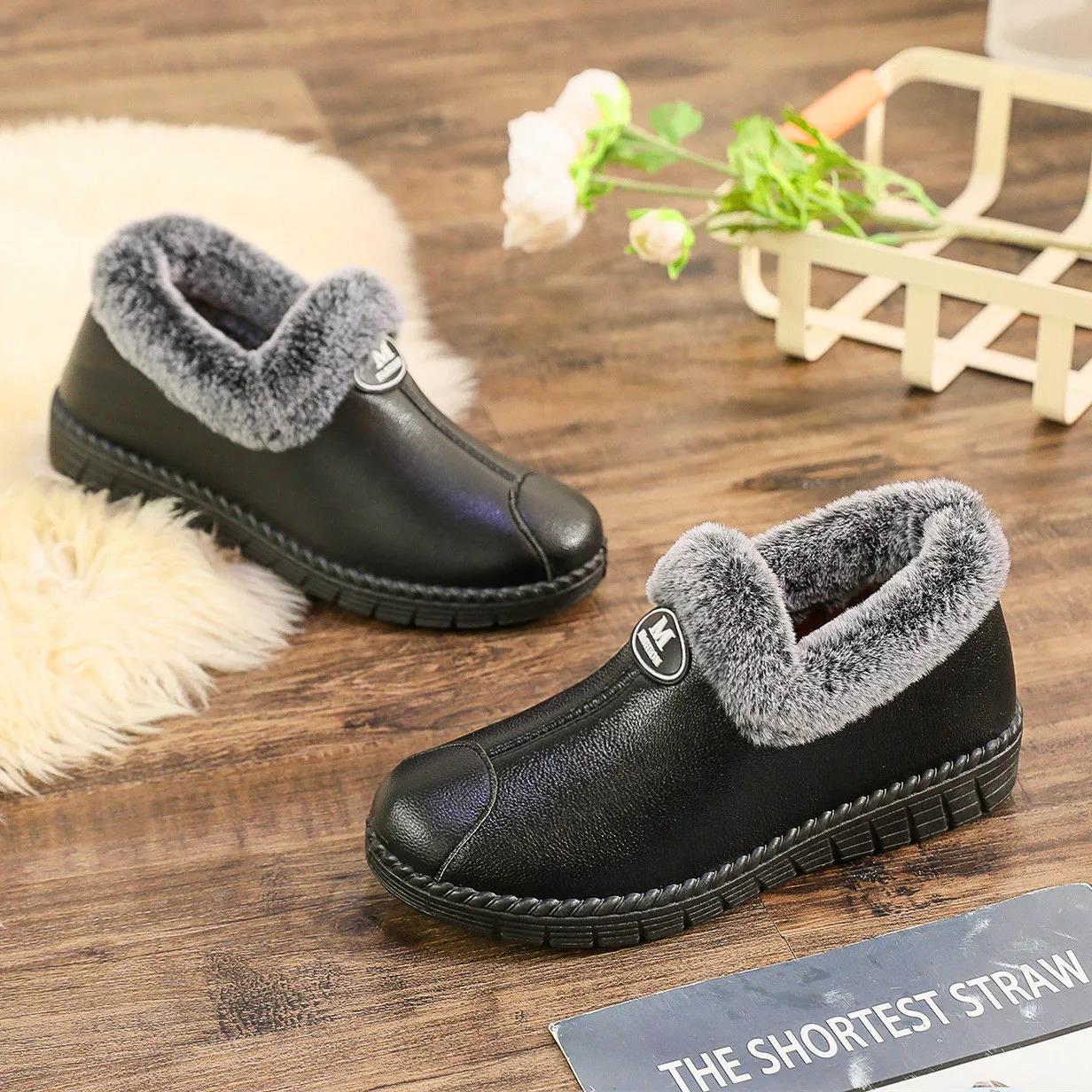 Women's Winter Thickened Warm Cotton Shoes Comfortable Home Antiskid Casual Shoes Outdoor Flat Snow Shoes