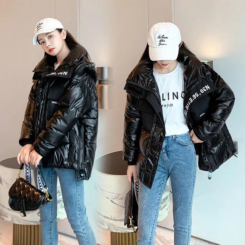 Winter Fashion Ladies Shiny Down Jacket Short Color Thick Loose Hooded Down Jacket