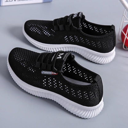 Spring Summer Women Casual Shoes Fashion Breathable Walking Mesh Lace Up Flat Shoes Good Casual Wear