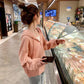 Waffle Hooded Jacket Women's Spring and Autumn All-match Casual Loose Short Top Solid Color Zipper Jacket