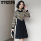 Leopard Ruffled Long Sleeve Dress Female 2019 Spring Fashion Doll Collar Long A Word Bottom Dresses