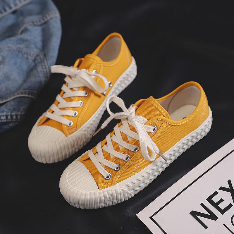 Canvas Shoes Women Casual Flats 2020 Trendy Korean Version Lace-up Fashion Female Spring/autumn Shoes Solid White Shoes