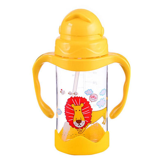 12oz Cute Baby Cup Kids Children Learn Feeding Drinking Water Straw Bott Handle Bottle