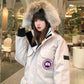 Men's and Women's Mid-length Down Jacket Thickened Tooling Canadian Style Couple Goose Loose Jacket Pie To Overcome Fur Collar Warm Cotton Clothing