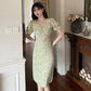 Women's Summer Long Dress Puff Sleeve Floral V-Neck Dress
