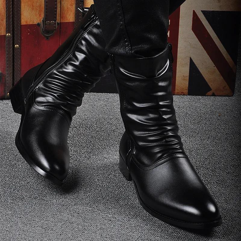 Autumn and Winter Korean Style Trendy Mid-cut Short Boots British Martin Boots Trendy Pointed Leather Boots