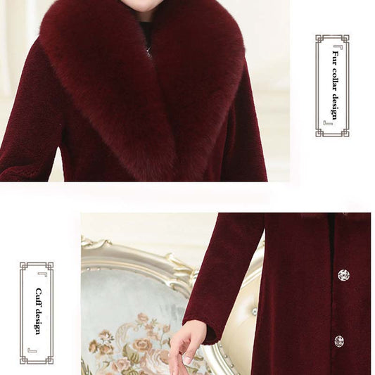Fur Coat Women's Long Imitation Mink Coat Women Autumn and Winter Thickening Imitation Fox Fur Collar Coat Was Thin