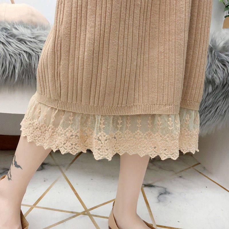 6 Colors Women Winter Sweater Dress Long Section Turtleneck Lace Knitted Skirt Pullover