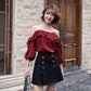 Pofulove Women Ruffled Long Sleeve Shirt+Sexy Pleated Skirt 2pcs Office Lady T-shirt Skirt Suits