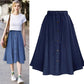 Woman Skirts Spring Summer Elastic High Waist A-line Denim Skirt Girl's Solid Color Loose Gothic Buttons Pockets Skirts