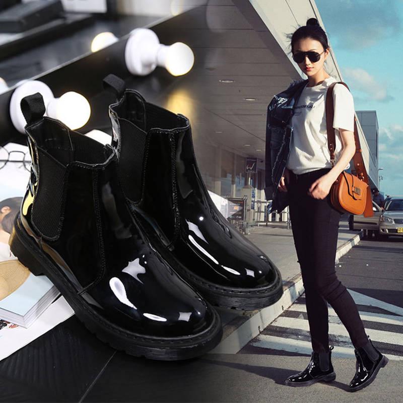 Women's Chelsea Boots Black Ankle Boots for Woman Thick High Heel Round Toe Winter Leather Shoes