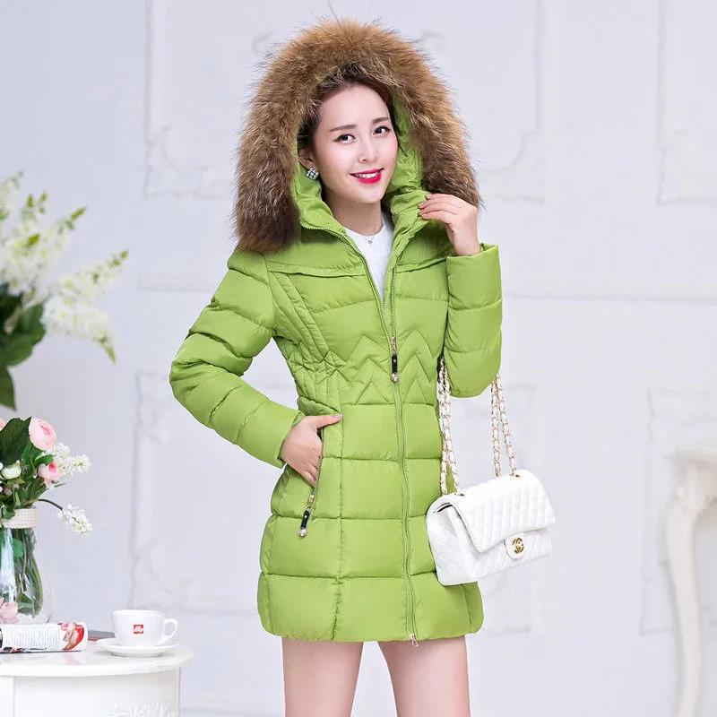 Down Jacket Winter Korean Fashion Big Fur Collar Mid-length Hooded Thick Warm Large Size Jacket Suitable for Women