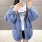 Autumn and Winter Cardigan Sweater Women's Knitted Jacket Lantern Sleeves Loose Sweater
