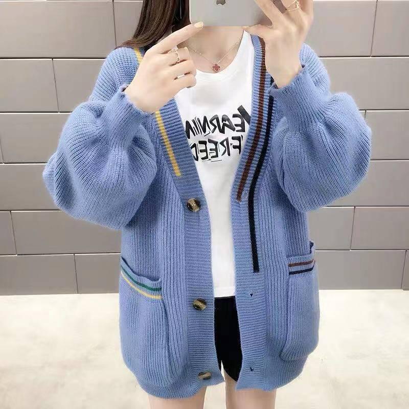 Autumn and Winter Cardigan Sweater Women's Knitted Jacket Lantern Sleeves Loose Sweater