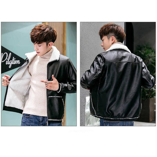 Fur One Leather Jacket Autumn and Winter Men's Thick Leather Coat Plus Size Men's Clothing