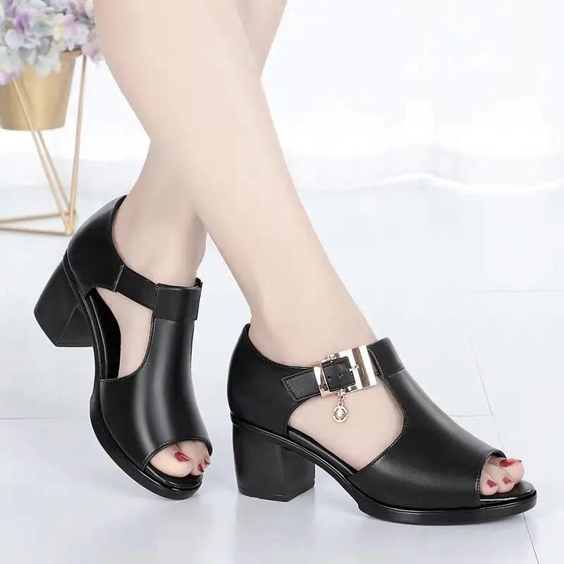 Fish Mouth Sandals Women Spring and Summer Rome Women's Thick Heels All-match Middle-heel Women's Shoes Middle-aged Mother Shoes