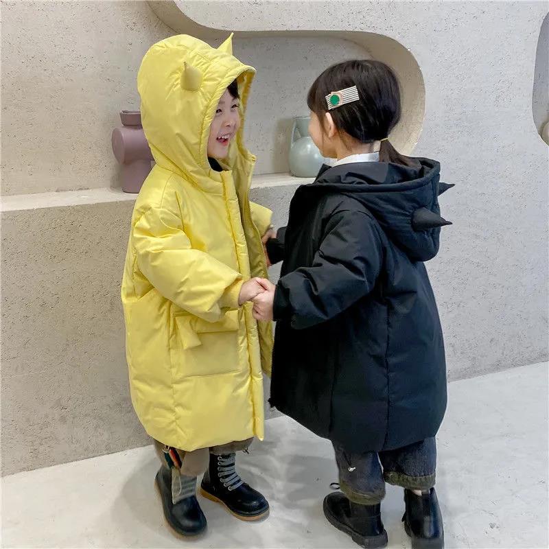 Mid-length Children's Down Jacket Girls Plus Velvet Thick Warm Jacket Winter Clothes