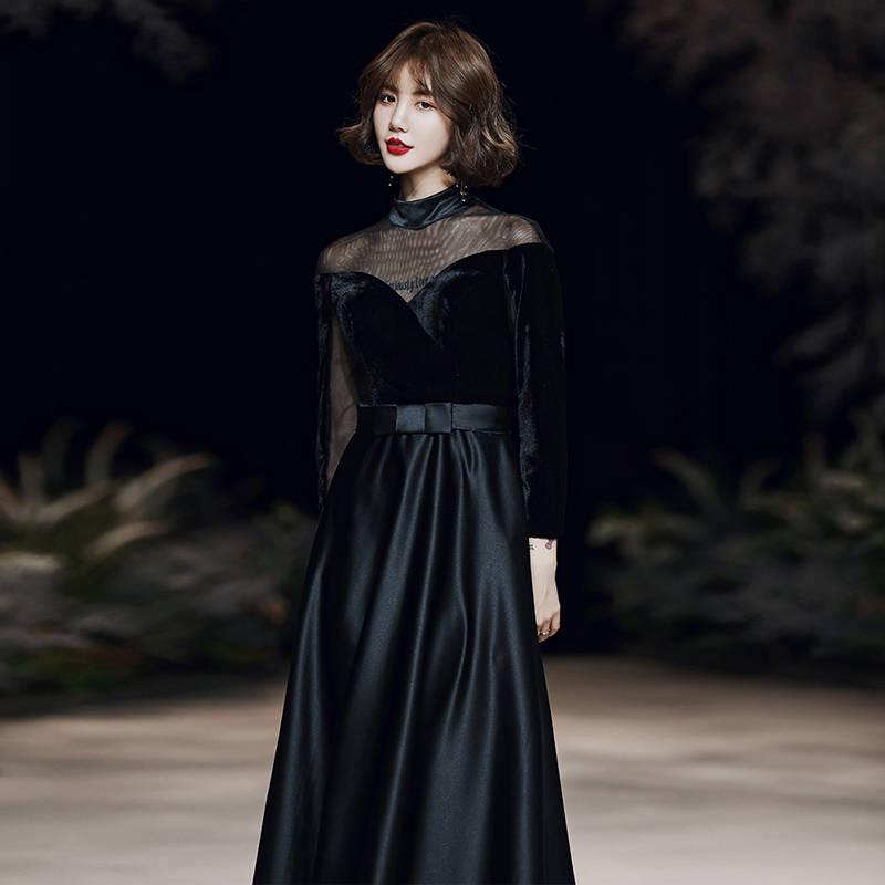 Black Velvet Evening Dress Temperament Banquet Dress Dress Female Long Section Was Thin