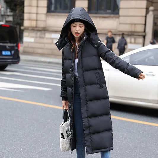 Down Jacket Women Black Thick Straight Loose Loose White Duck Down Knee-to-ankle Mid-length Super Long Winter Hood