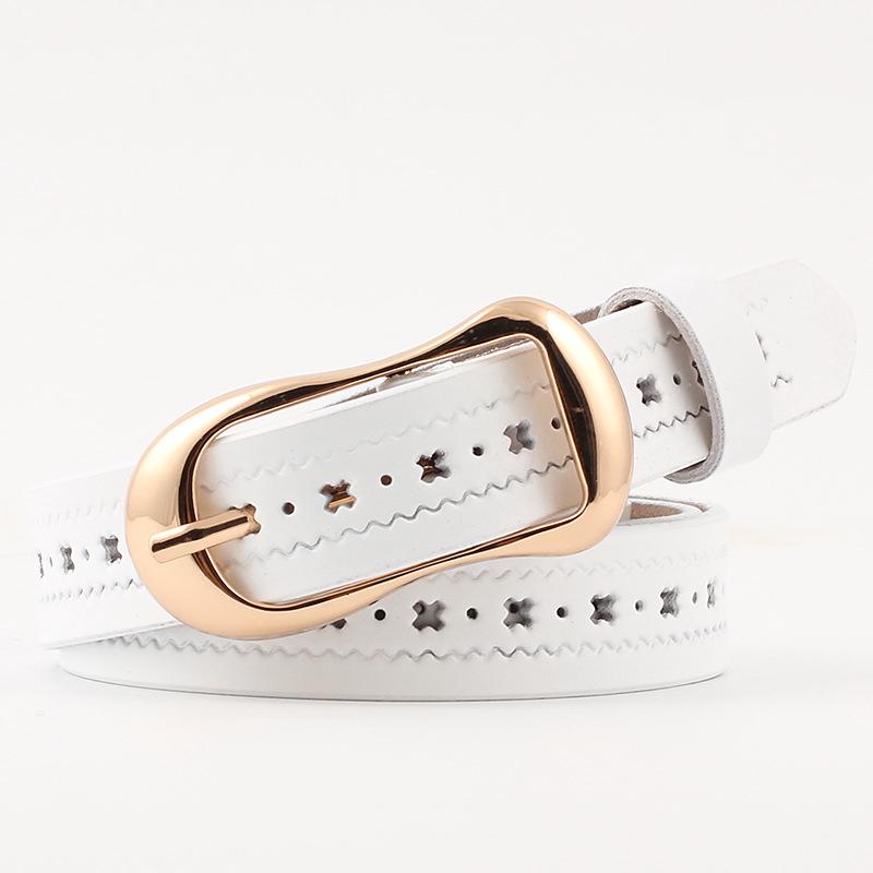 Hollow leather belt ladies leather thin belt fashion hipster students solid color belt