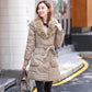 Real Rex Rabbit Fur Collar Hooded Mid-length Down Jacket Women Fashion Slim Belt White Duck Down Winter Jacket