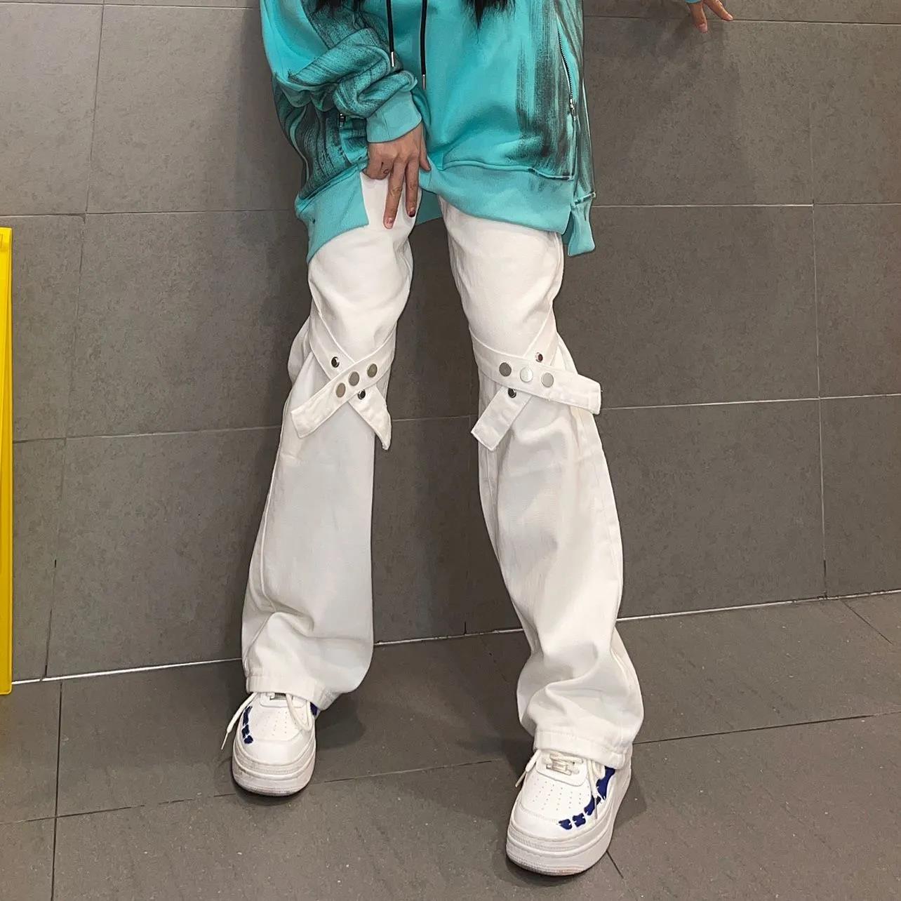 American High Street Tidal Card Gradient Straps Jeans Women Loose High Waist Wild Long Pants INS Tide