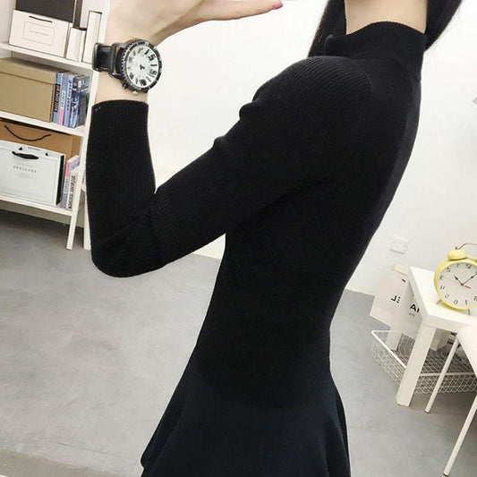 Autumn and Winter Knitted Solid Color Bottoming Shirt Zipper Short Slim Top Long Sleeve Simple Female Sweater