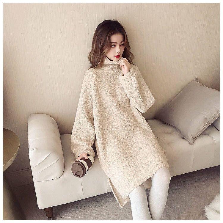 Maternity Base Skirt Winter Imitation Lamb Wool Thick Sweater Plus Size Mid-length Dress