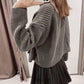 Lazy Wind Loose Head High Collar Women Knit Sweater Pure Black Double Pockets Lady Sweaters Casual
