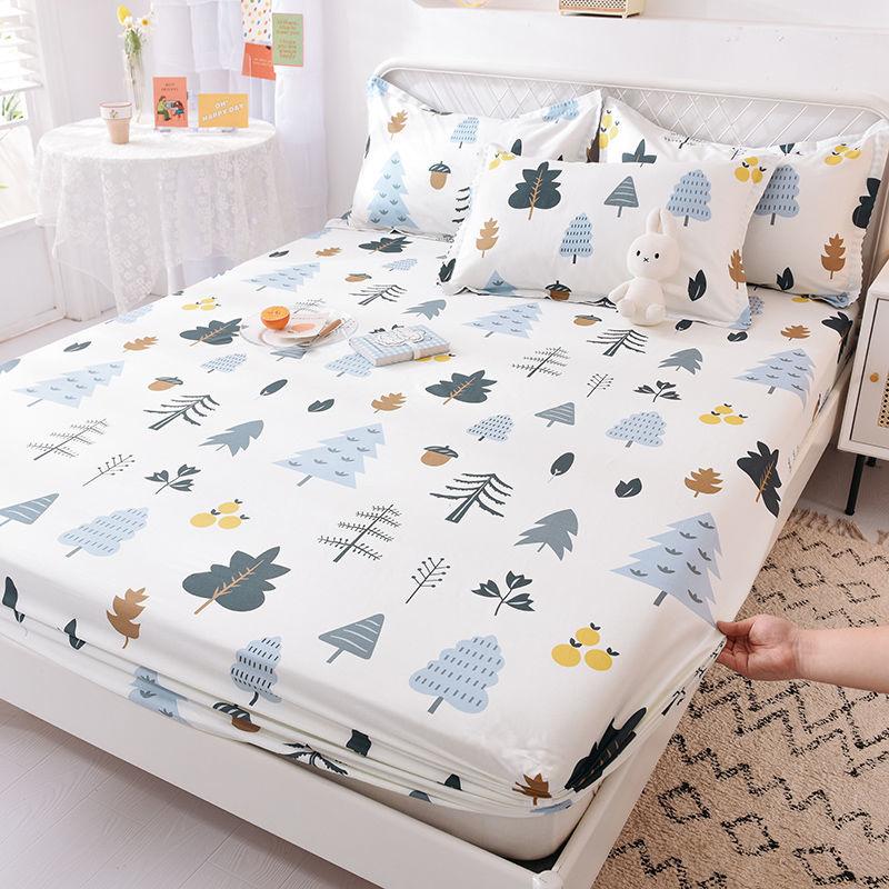 Mattress Protector Bedding Three-piece Cotton Padded Printed Bedspread and Pillowcase