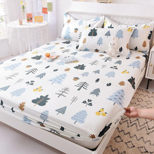 Mattress Protector Bedding Three-piece Cotton Padded Printed Bedspread and Pillowcase
