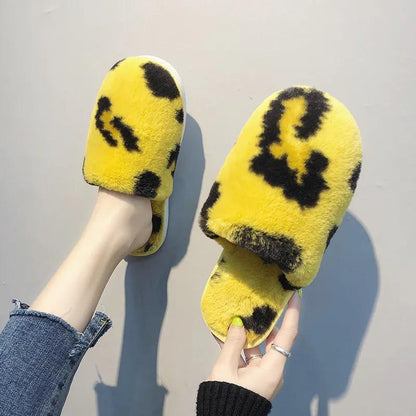 Winter Slippers for Women Leopard Fashion Plus Size Cotton Slide Warm Non Slip Indoor Slipper Fur Soft Shoes Fashion Lady Slippers