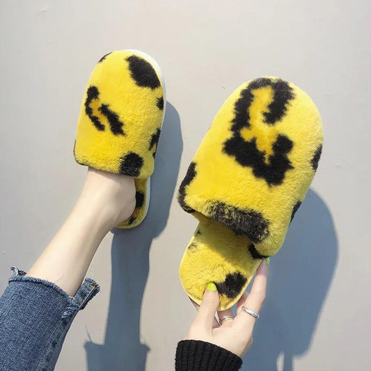 Winter Slippers for Women Leopard Fashion Plus Size Cotton Slide Warm Non Slip Indoor Slipper Fur Soft Shoes Fashion Lady Slippers