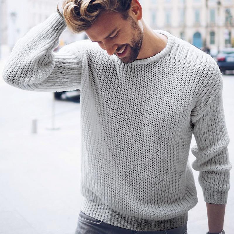 Fall/Winter Men's Casual Pullover Solid Color Knitted Base Sweater