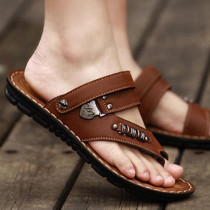 Men's Sandals Fashion Leather Sandals Summer Beach Shoes Casual Shoes Non-Slip Flip Flops Men Shoes