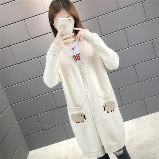 Fashion Coat Autumn and Winter Mid-length Pocket Sweater Solid Color Long-sleeved Loose Cardigan