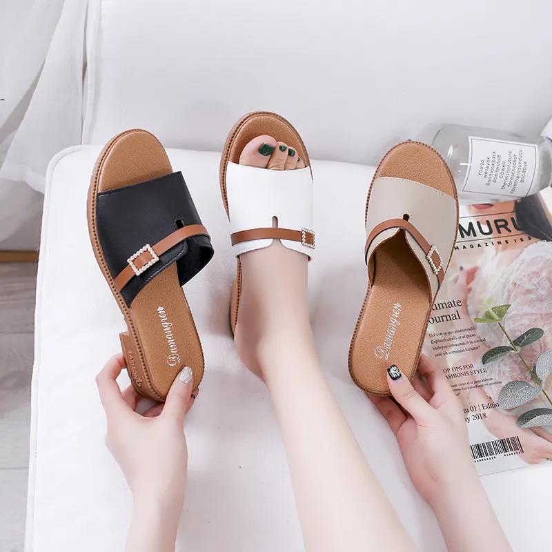 Women's Spring and Summer Plus Size Low Heel Slippers Versatile Casual Outdoor Versatile Thick Heel Slippers