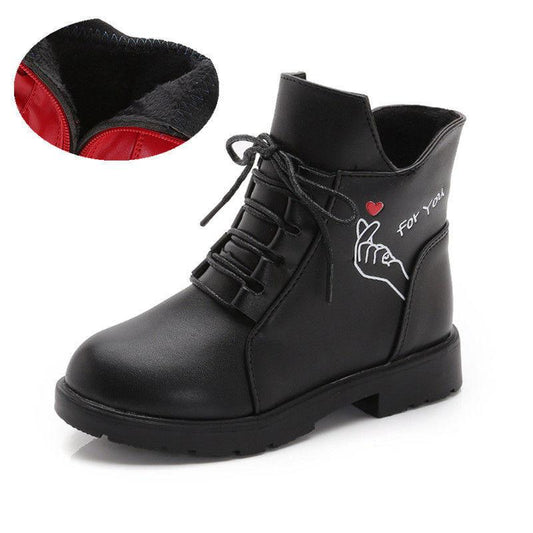 Girls' Boots Autumn Winter Korean Children's Martin Boots Big Children's Plus Velvet Non-slip Little Girl's Short Boots