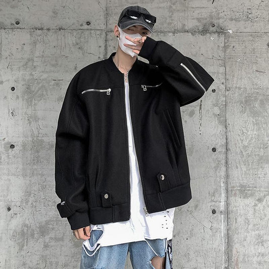Autumn American Zipper Jacket Men's Retro Baseball Uniform Trendy Brand Japanese Loose Motorcycle Jacket Clothes