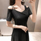 Sling Dress Women's V-neck Strapless Slim Slimming Waist Hepburn Style Black Dress Women's Strapless Elegant Black Dress