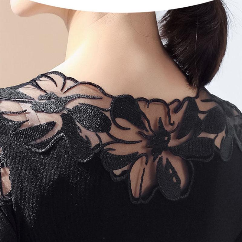 Large Size Women's Lace Shirt Long Sleeves Outer Wear Hollow Thin Inner Mesh Bottoming Shirt