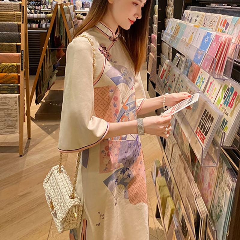 Cheongsam Spring Improved Version Big Sleeve Sweet Retro Young Girl Chinese Style Dress Female