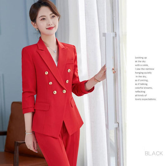 Spring and Autumn Suit Two-piece Suit Temperament Business Wear Fashion Casual Work Wear Formal Jacket Women