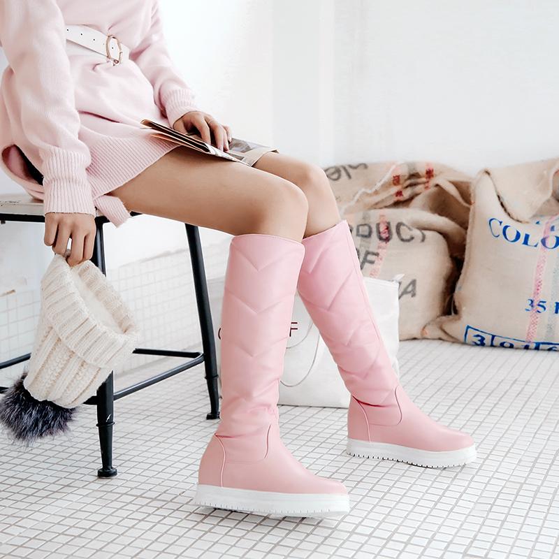 Women Boots Thigh High Snow Boots Winter Shoes Knee High Length Platform Chunky Boots Leather Boots with Fur Plus Size 34-43