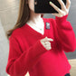 Autumn and Winter V-neck Sweater Fashion All-match Loose Jacket Knit Short Blouse