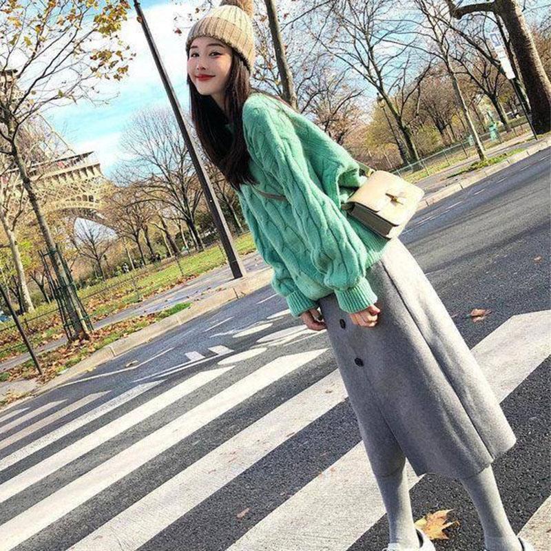 Women Winter Thick Warm Plus Size Knit Sweater Women Loose O-Neck Pullover Twist Pullover Sweater