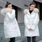 Bright Face Down Jacket Women's Cute Candy Color Loose Large Size Fluffy Big Fur Collar Hooded Down Jacket Loose Cotton Jacket