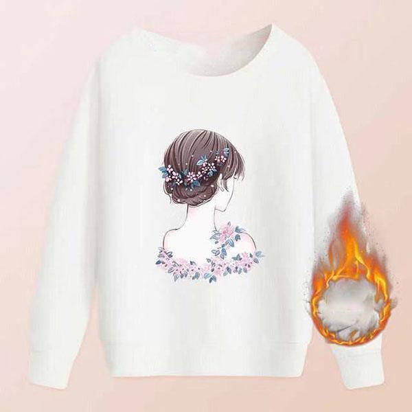 Long-sleeved Loose Coat Plus Velvet Autumn and Winter Round Neck Bottoming Shirt Thickened Sweater Women